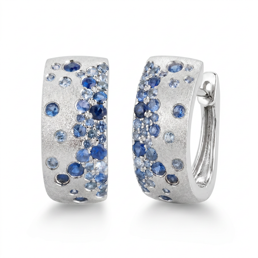 14K White Gold Sapphire Confetti Hoop Earrings 0.84ctw