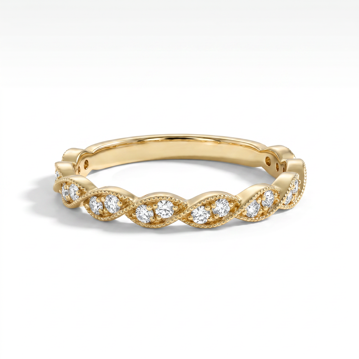 18K Yellow Gold Twisted Diamond Stackable Wedding Band