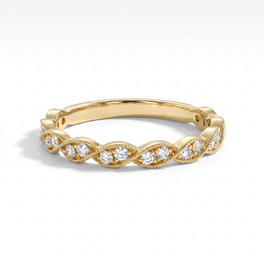 18K Yellow Gold Twisted Diamond Stackable Wedding Band