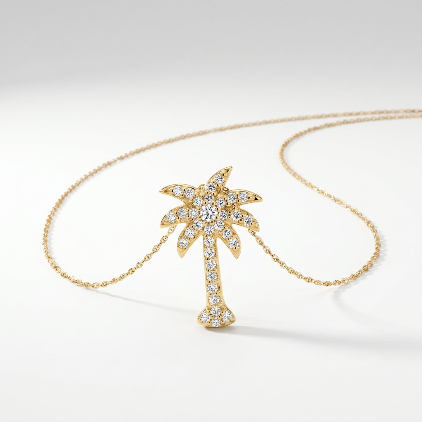 14K Gold Diamond Palm Tree Pendant - 0.36ctw Natural Diamonds