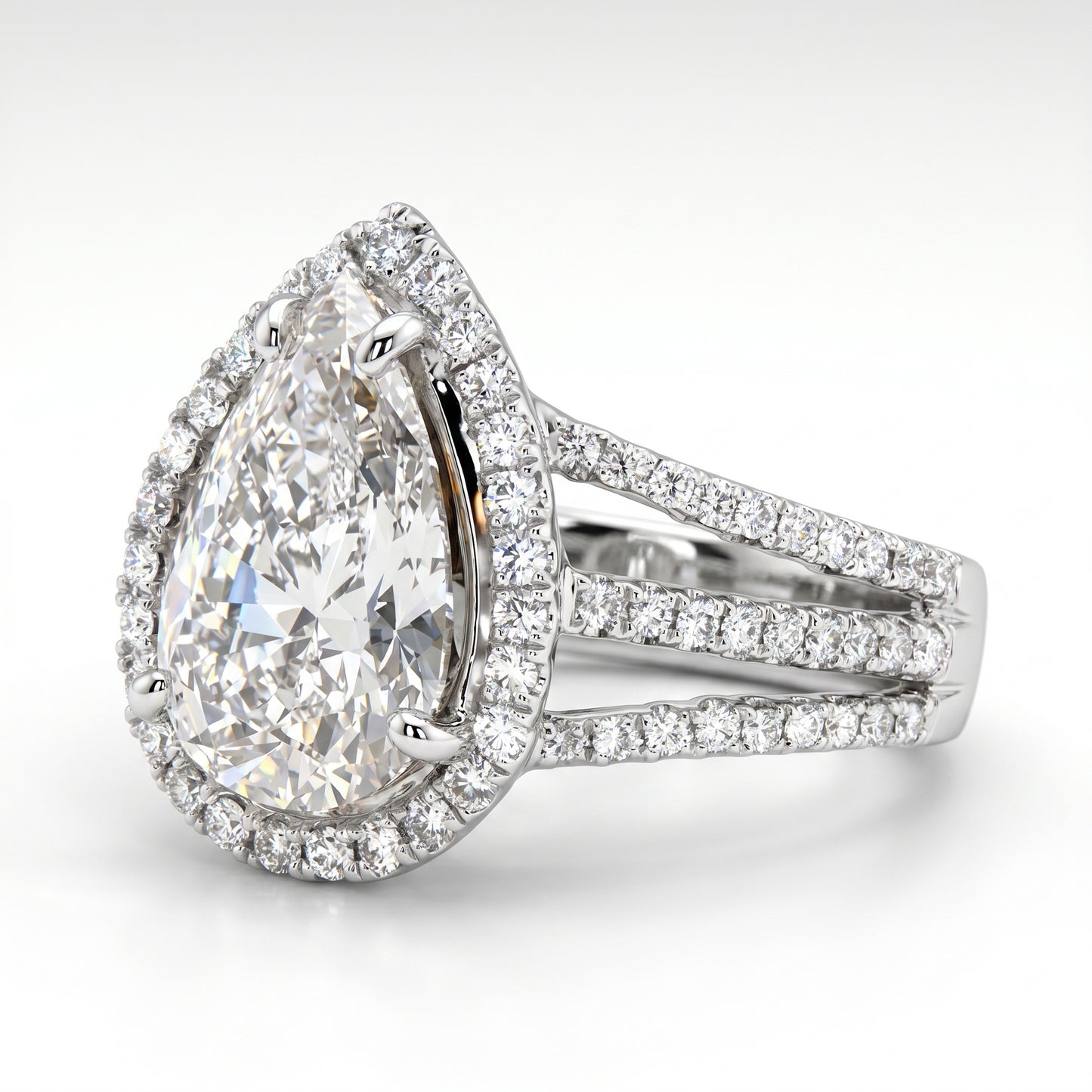 18K White Gold Pear Diamond Halo Engagement Ring 2.67ct