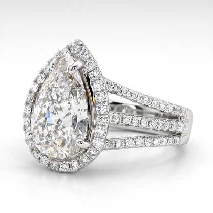 18K White Gold Pear Diamond Halo Engagement Ring 2.67ct