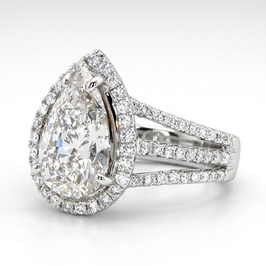 18K White Gold Pear Diamond Halo Engagement Ring 2.67ct