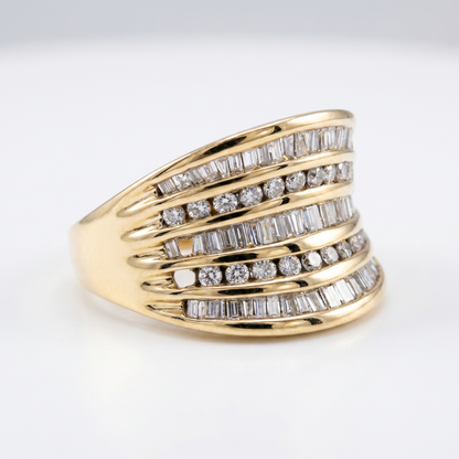 14K Yellow Gold 5 Row Diamond Band Ring 1.0ctw Size 6
