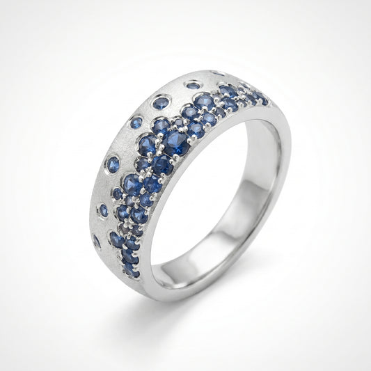 14K White Gold Blue Sapphire Confetti Band Ring for Women