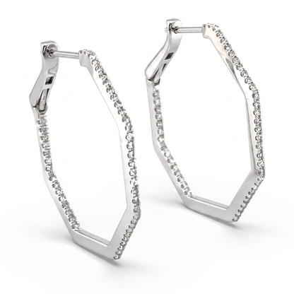 14K White Gold Octagon Diamond Inside Out Hoop Earrings 0.28ctw