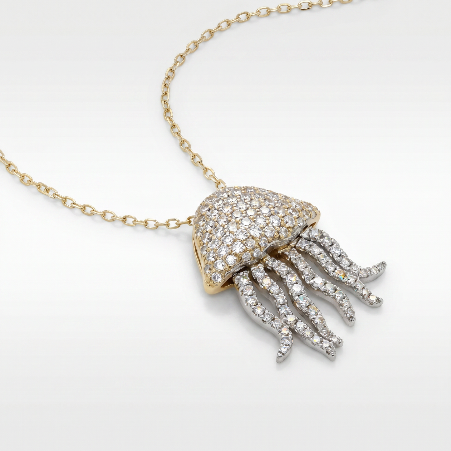 14K Yellow & White Gold Diamond Jellyfish Pendant - 0.61ct