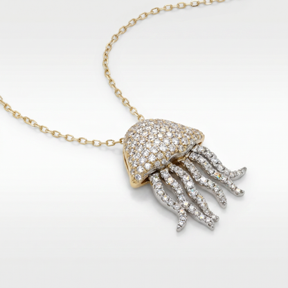 14K Yellow & White Gold Diamond Jellyfish Pendant - 0.61ct