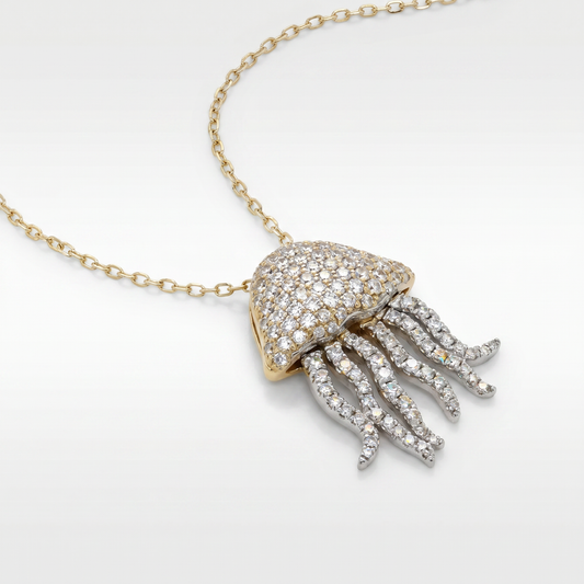 14K Yellow & White Gold Diamond Jellyfish Pendant - 0.61ct