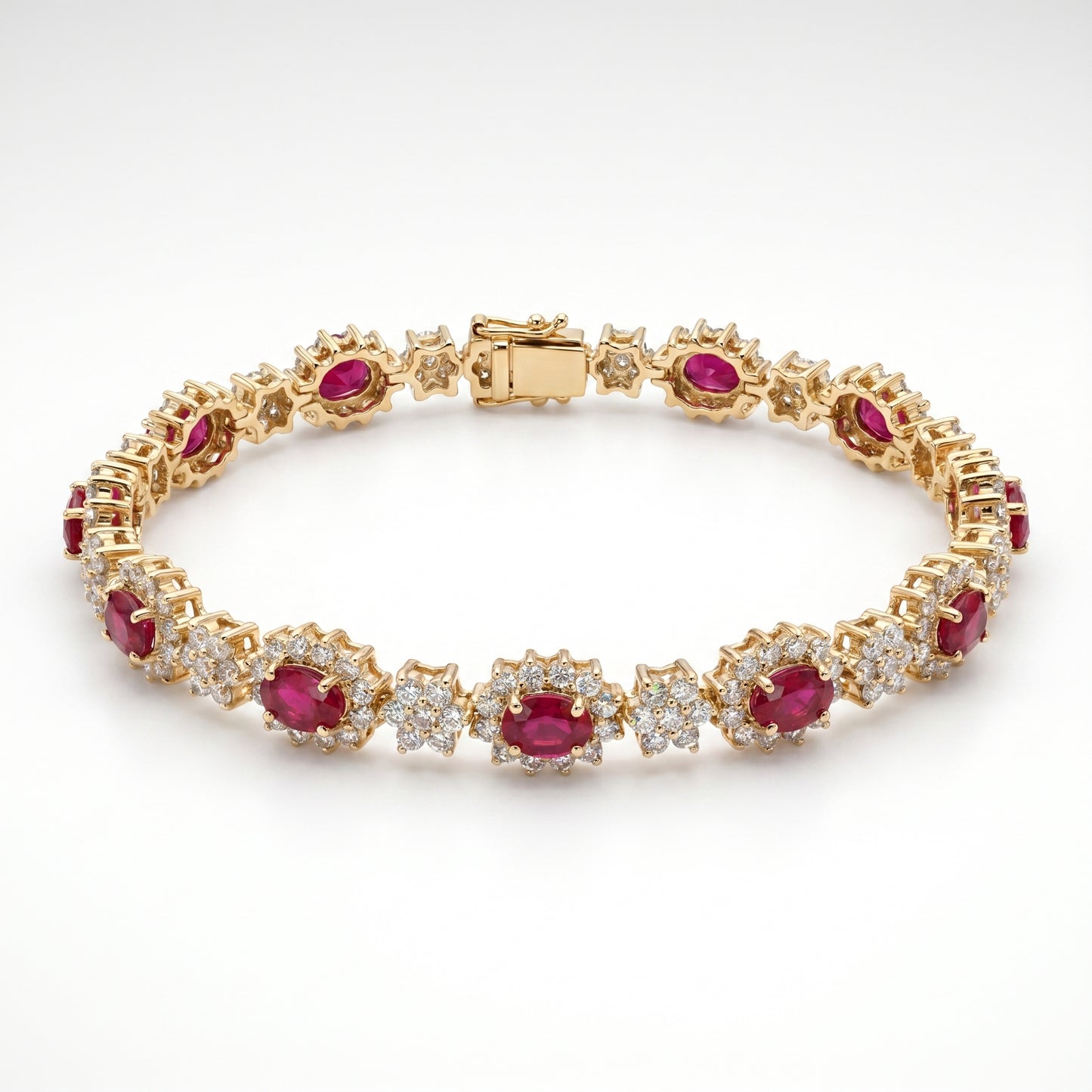 14K Yellow Gold Ruby & Diamond Tennis Bracelet - 7.25"