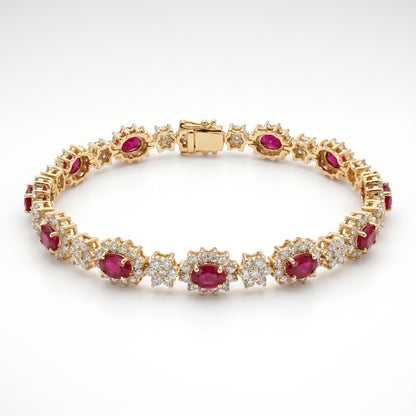 14K Yellow Gold Ruby & Diamond Tennis Bracelet - 7.25"