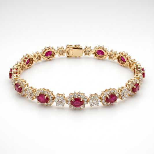 14K Yellow Gold Ruby & Diamond Tennis Bracelet - 7.25"