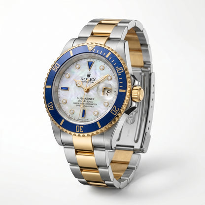 1999 Rolex Submariner 16613 Two-Tone Mother of Pearl Serti Dial
