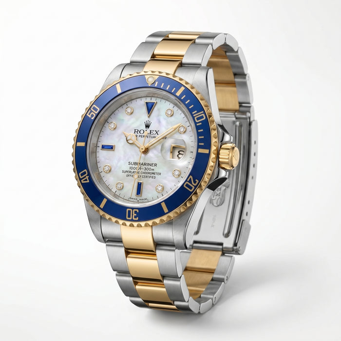 1999 Rolex Submariner 16613 Two-Tone Mother of Pearl Serti Dial