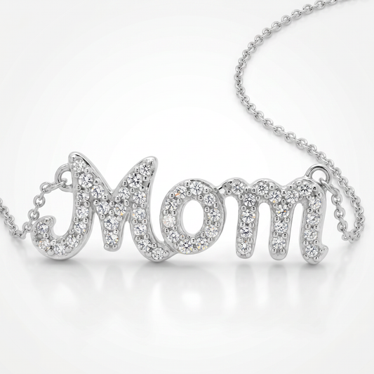 Sterling Silver Diamond Mom Pendant with 18" Chain - 0.25ctw