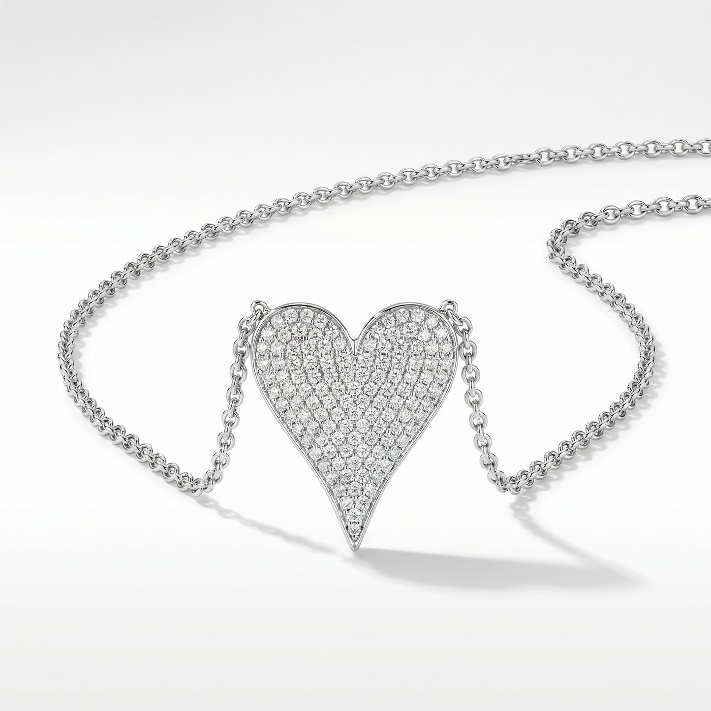 14K White Gold Diamond Heart Pendant with 18" Rolo Chain