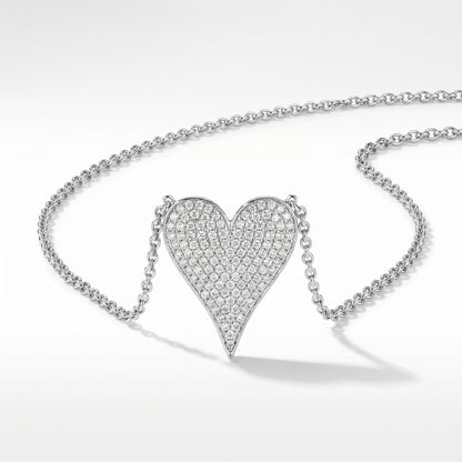14K White Gold Diamond Heart Pendant with 18" Rolo Chain