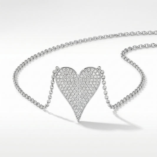 14K White Gold Diamond Heart Pendant with 18" Rolo Chain