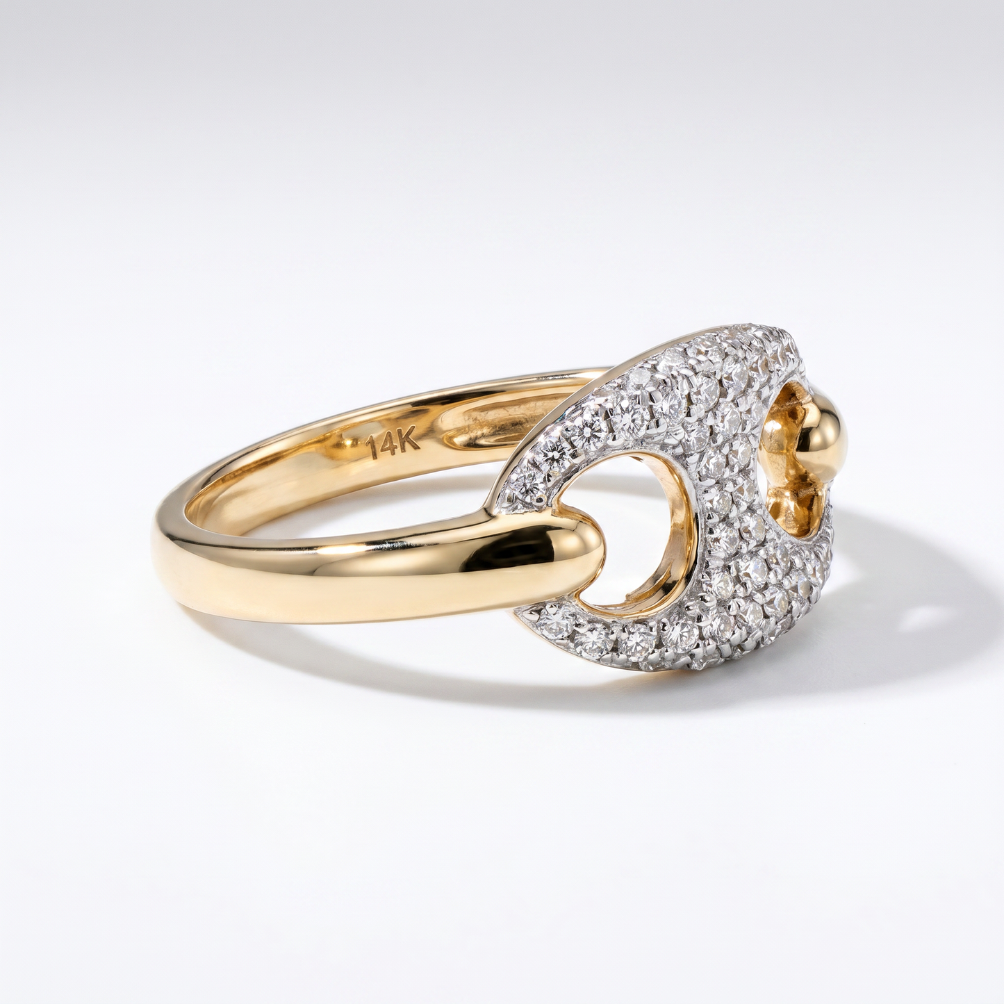 14K Yellow Gold Pave Puffed Gucci Link Ring - Size 7