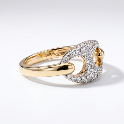 14K Yellow Gold Pave Puffed Gucci Link Ring - Size 7