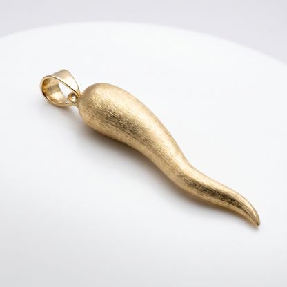 14K Yellow Gold Italian Horn Charm Pendant - 2 3/8"