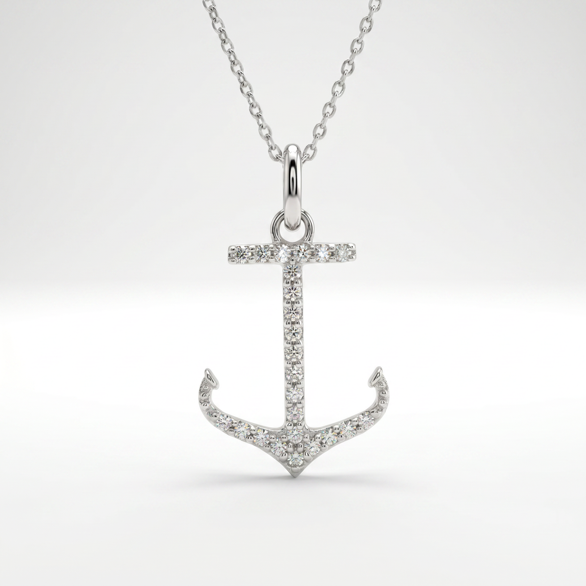 14K White Gold Diamond Anchor Pendant - 0.24ctw Natural Diamonds
