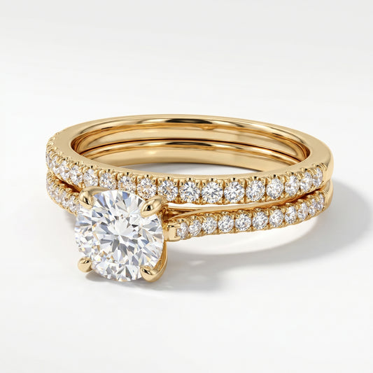 18K Yellow Gold 0.75ct Diamond Engagement & Wedding Band Set