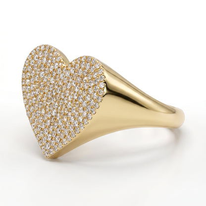 18K Yellow Gold Pave Diamond Heart Ring - 0.71ctw, Size 7