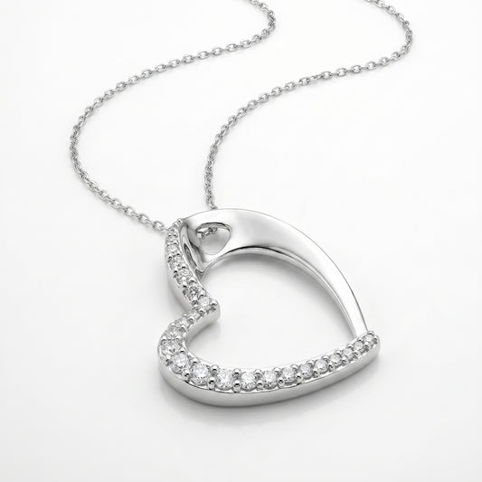 14K White Gold Diamond Heart Pendant - 0.33ctw, 18" Chain
