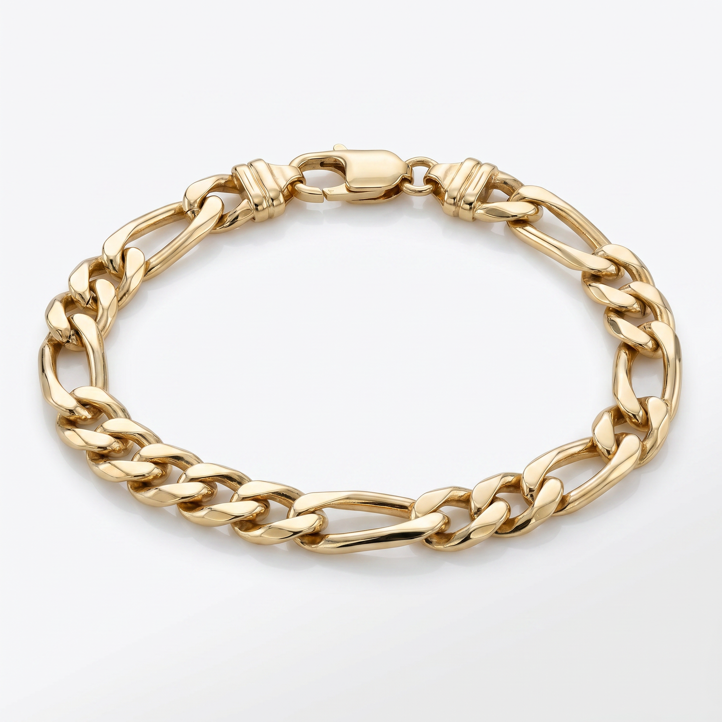 14K Yellow Gold Solid Figaro Men's Bracelet 10.5mm 9.5"