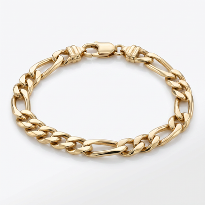 14K Yellow Gold Solid Figaro Men's Bracelet 10.5mm 9.5"