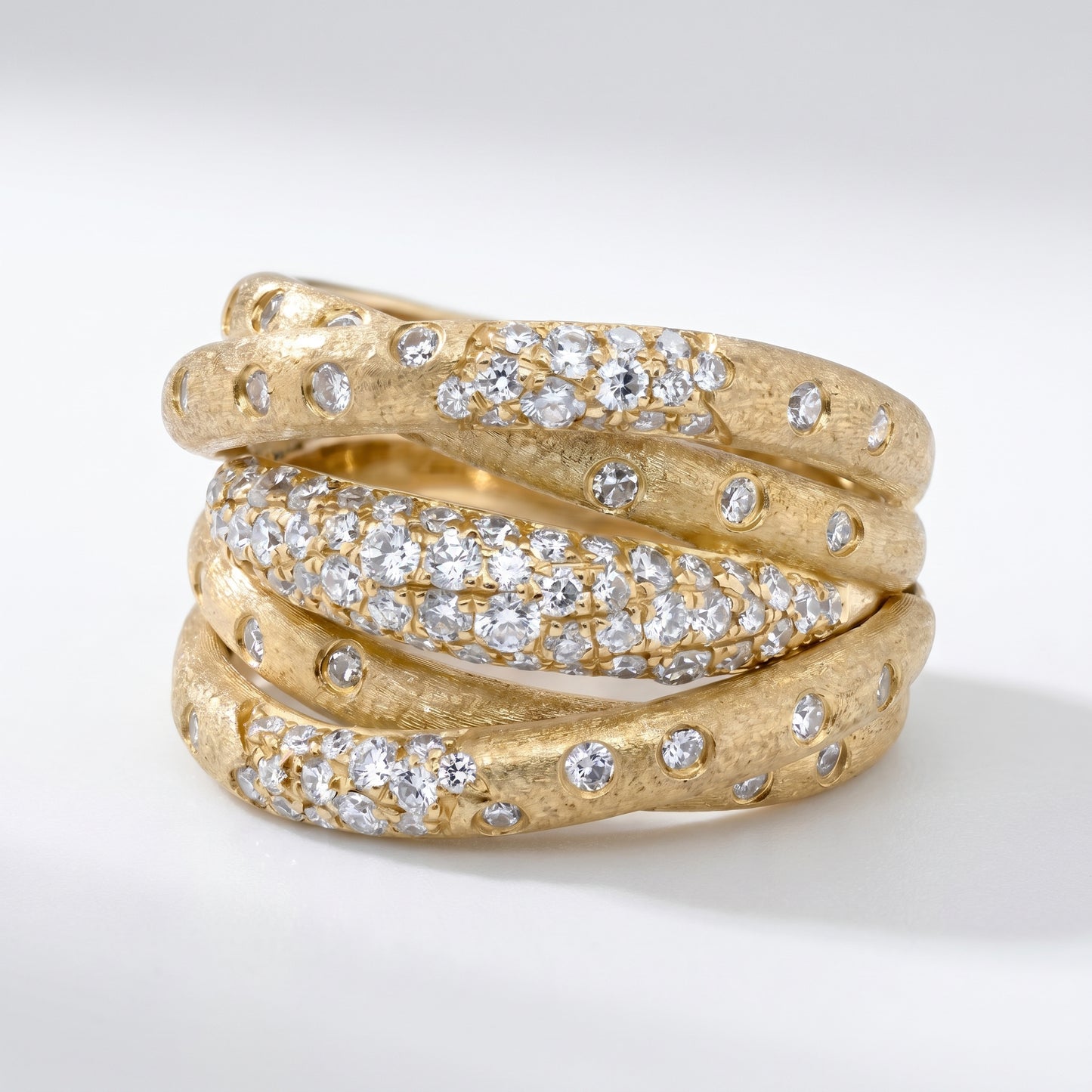 14K Yellow Gold 1.18ct Diamond Crossover Ring Size 6.5