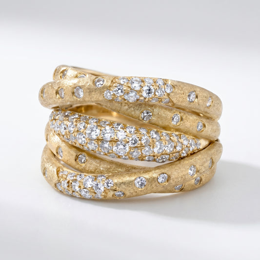 14K Yellow Gold 1.18ct Diamond Crossover Ring Size 6.5