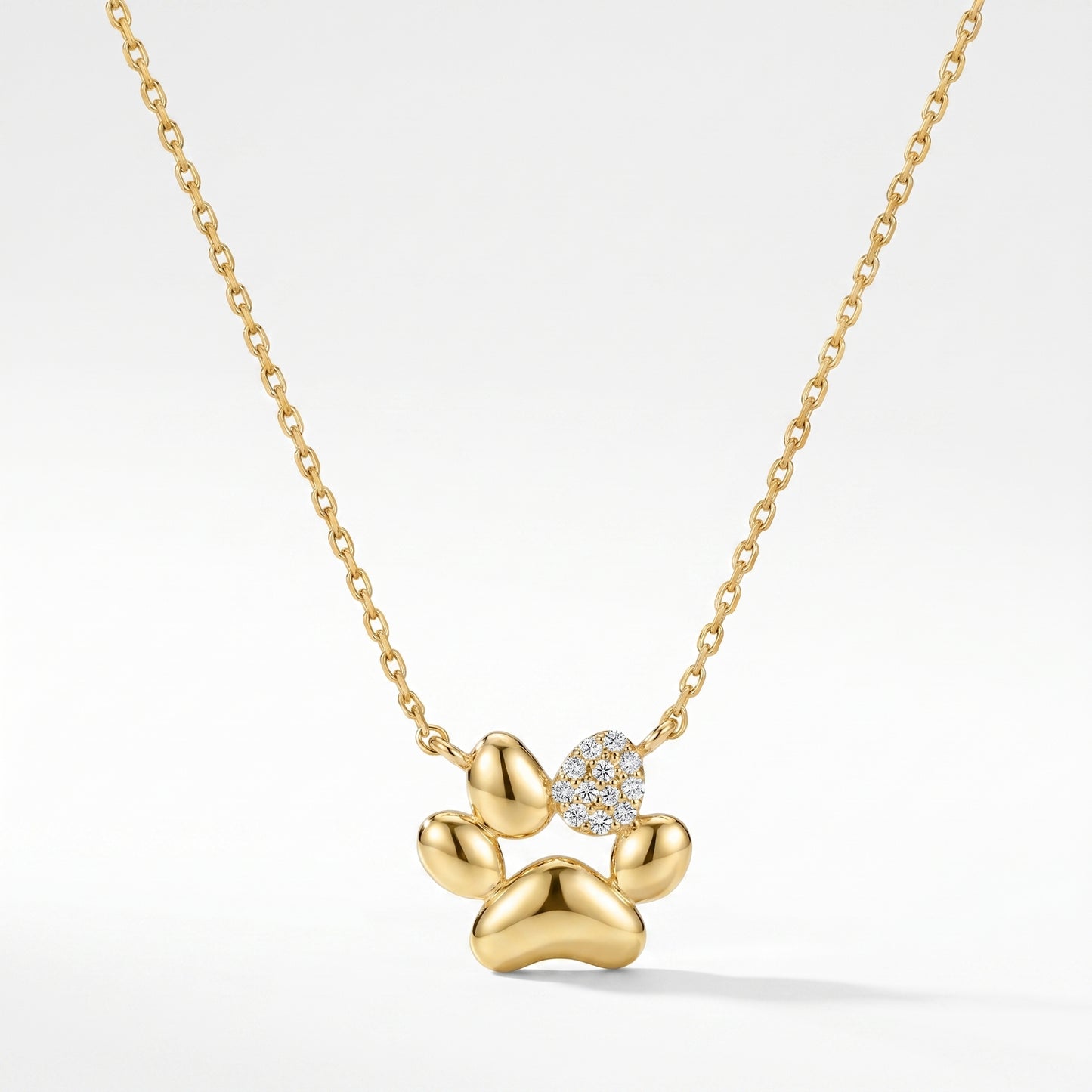 14K Yellow Gold Diamond Paw Print Pendant with Chain