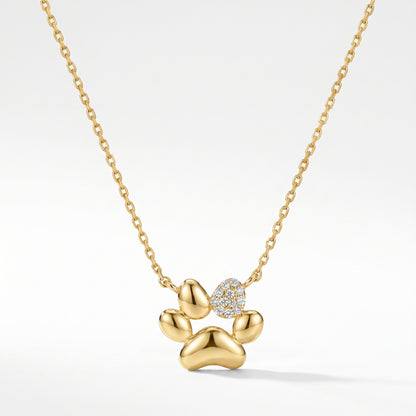 14K Yellow Gold Diamond Paw Print Pendant with Chain