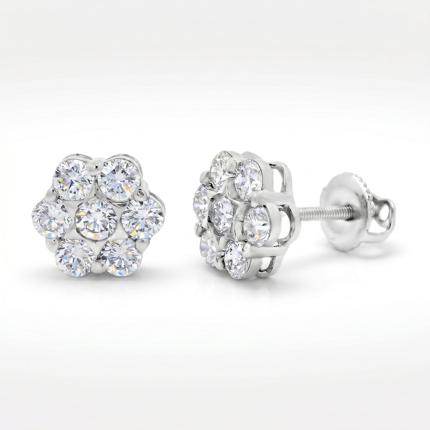 Sterling Silver Lab Grown Diamond Cluster Stud Earrings 1.51ctw