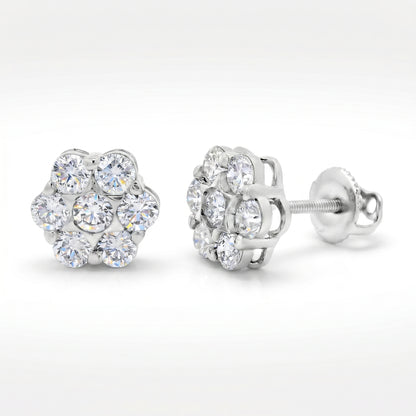 Sterling Silver Lab Grown Diamond Cluster Stud Earrings 1.51ctw