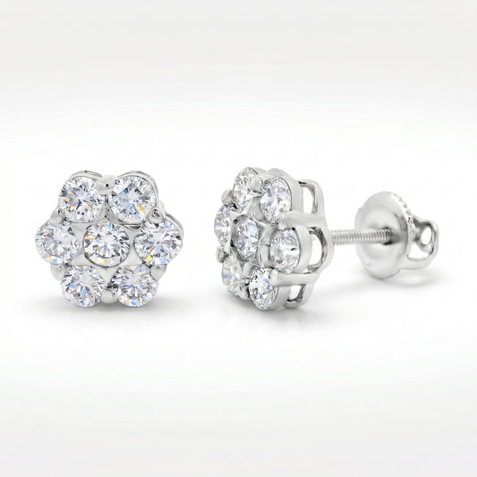 Sterling Silver Lab Grown Diamond Cluster Stud Earrings 1.51ctw
