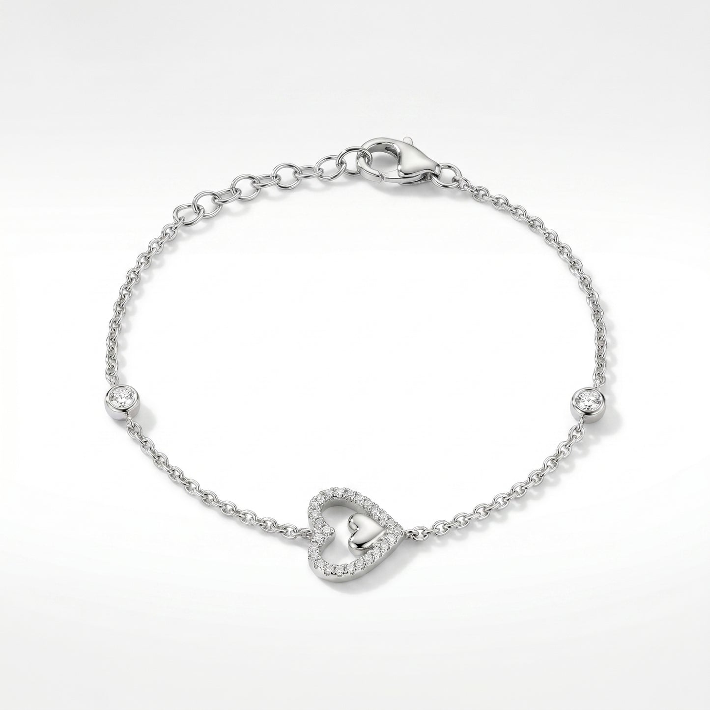 14K Petite Diamond Heart Bracelet - 0.14ctw Natural Diamonds