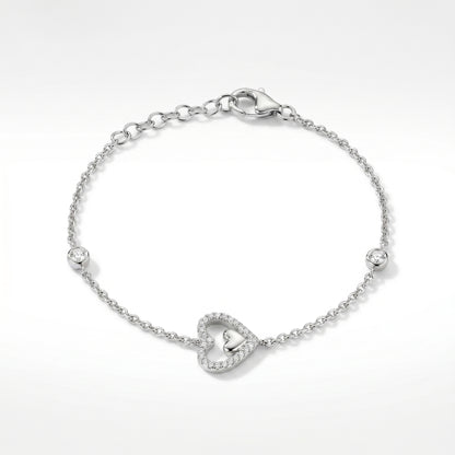 14K Petite Diamond Heart Bracelet - 0.14ctw Natural Diamonds
