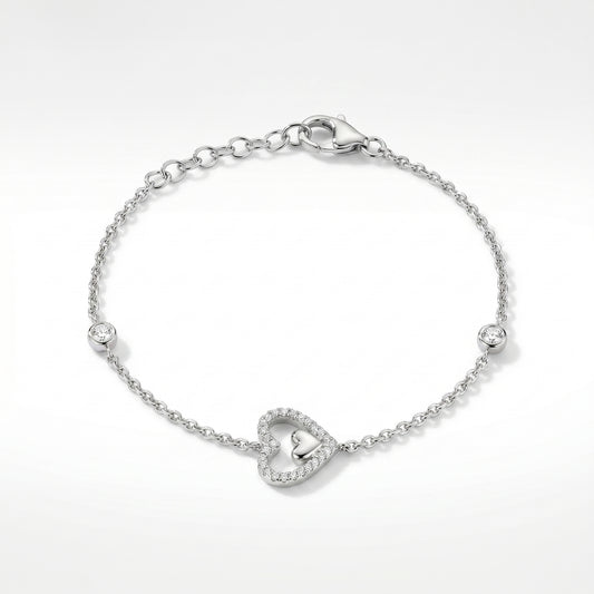 14K Petite Diamond Heart Bracelet - 0.14ctw Natural Diamonds