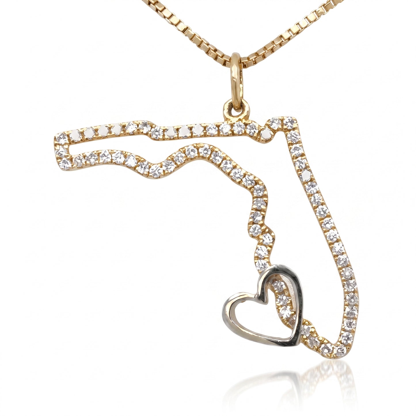 14K Yellow Gold Diamond #SWFLStrong Pendant with White Gold Heart