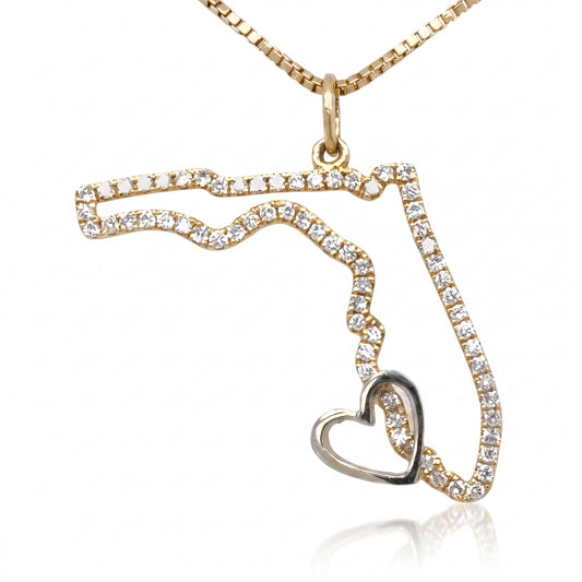 14K Yellow Gold Diamond #SWFLStrong Pendant with White Gold Heart