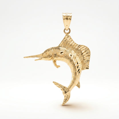 14K Yellow Gold Diamond Cut Marlin Charm Pendant