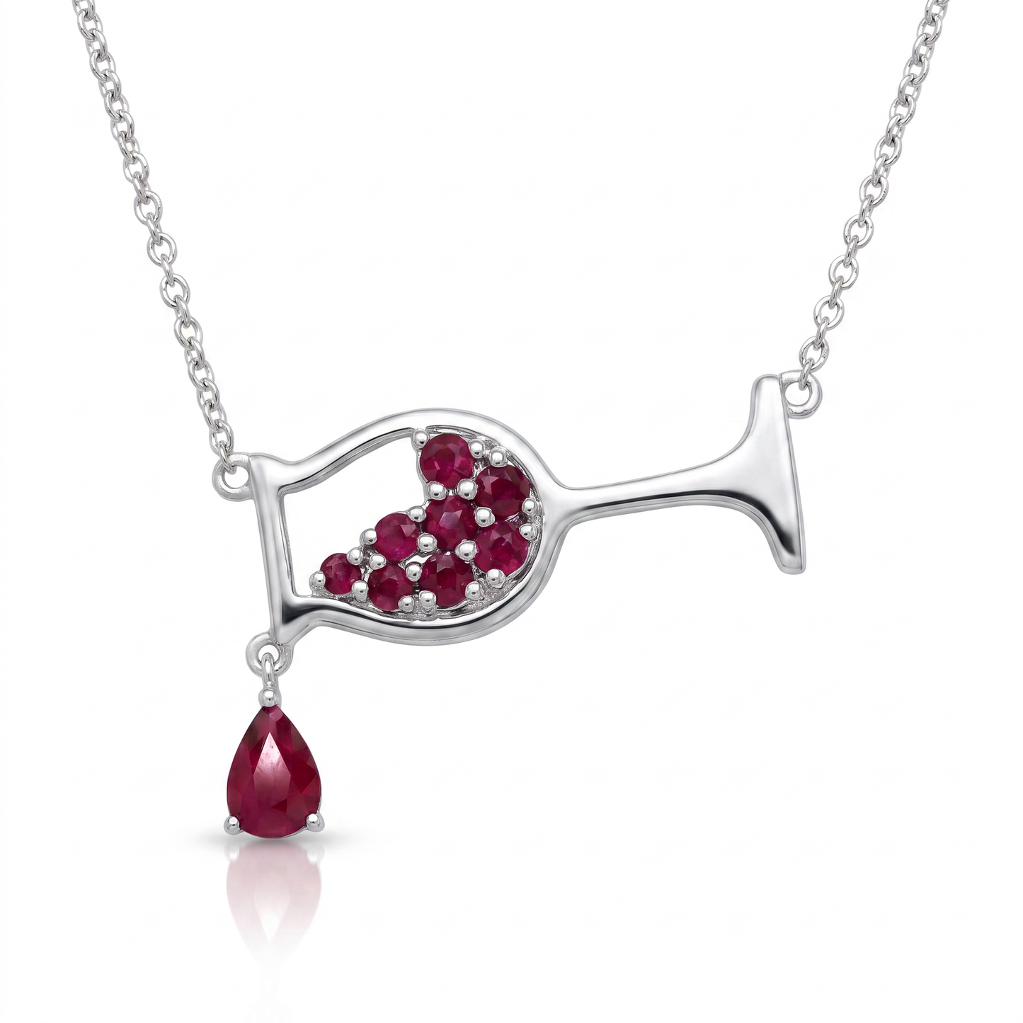 14K White Gold Ruby Wine Glass Pendant - 0.75ctw