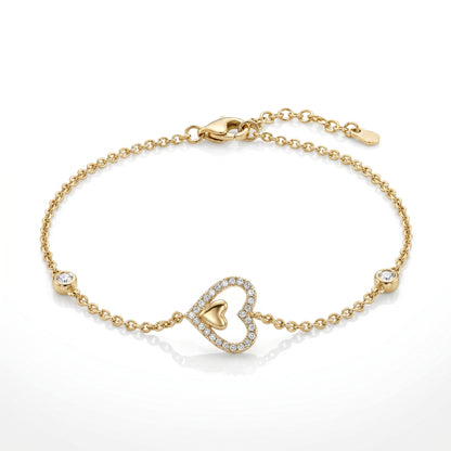 14K Petite Diamond Heart Bracelet with Rolo Chain and Extender