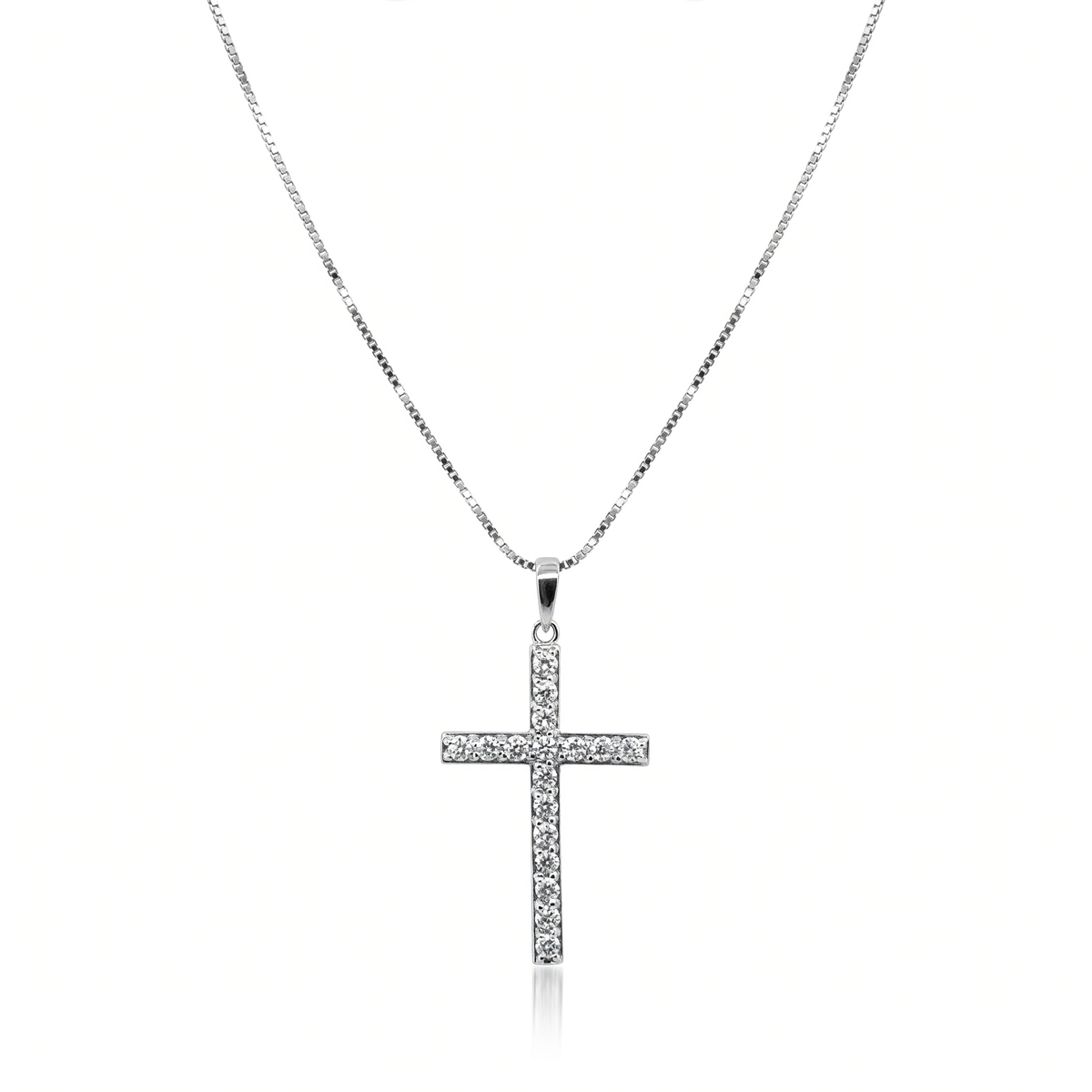 10K White Gold Lab Grown Diamond Cross Pendant Necklace