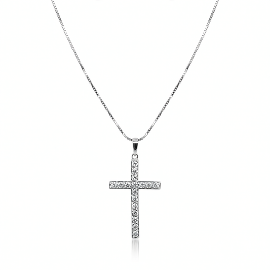 10K White Gold Lab Grown Diamond Cross Pendant Necklace