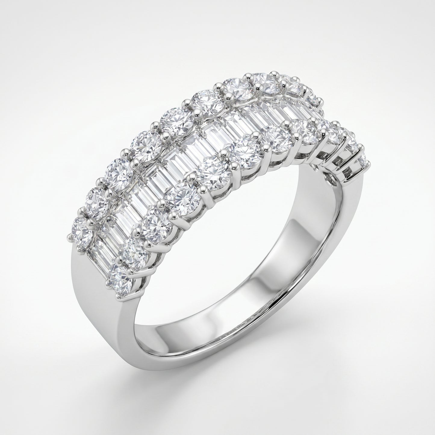 18K White Gold Baguette & Round Diamond Wedding Band 1.27ctw