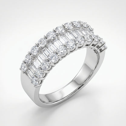 18K White Gold Baguette & Round Diamond Wedding Band 1.27ctw